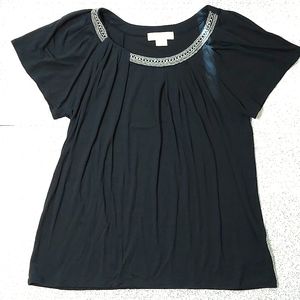 Michael Kors black short sleeve top with chains, size M